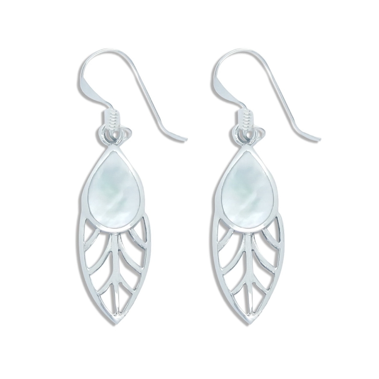 Silver Leaf Marquise Earrings with Mother of Pearl.