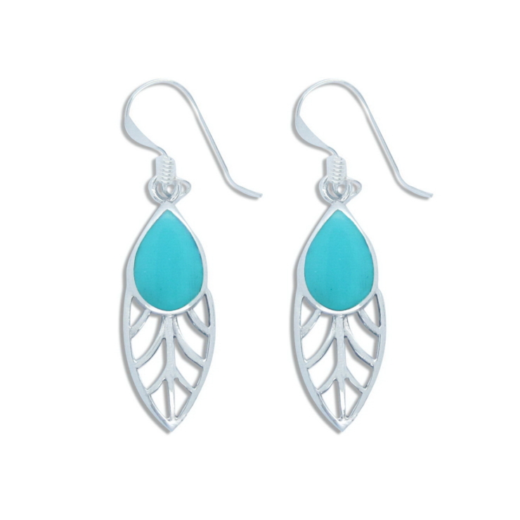 Silver Leaf Marquise Earrings with Turquoise.