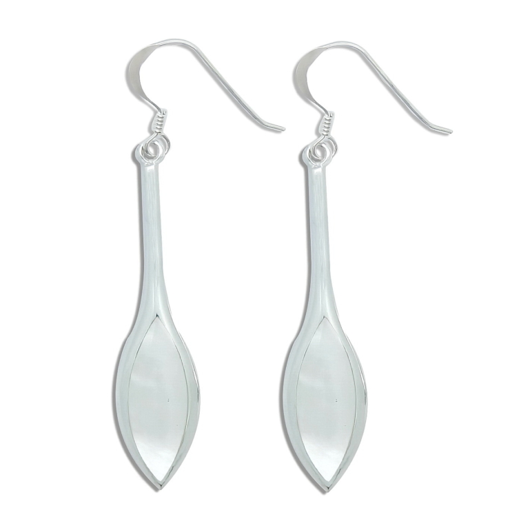 Silver Long Marquise Earrings with Mother of Pearl.