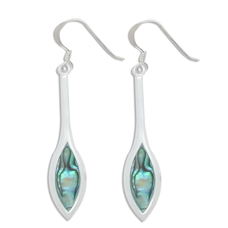 Silver Long Marquise Earrings with Abalone/Paua shell.