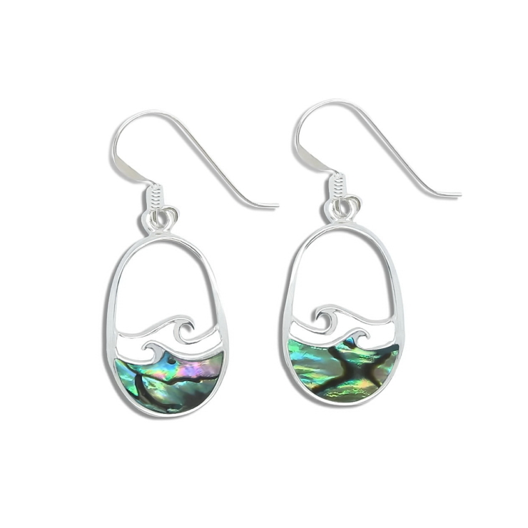 Silver Wave Earrings with Abalone/Paua shell.