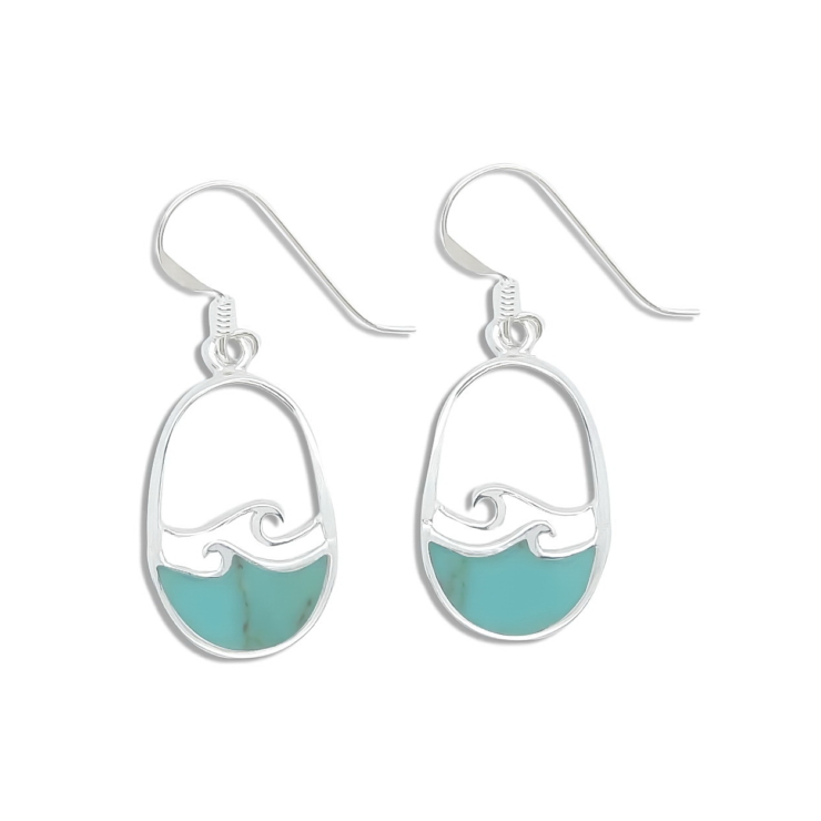 Silver Wave Earrings with Turquoise.