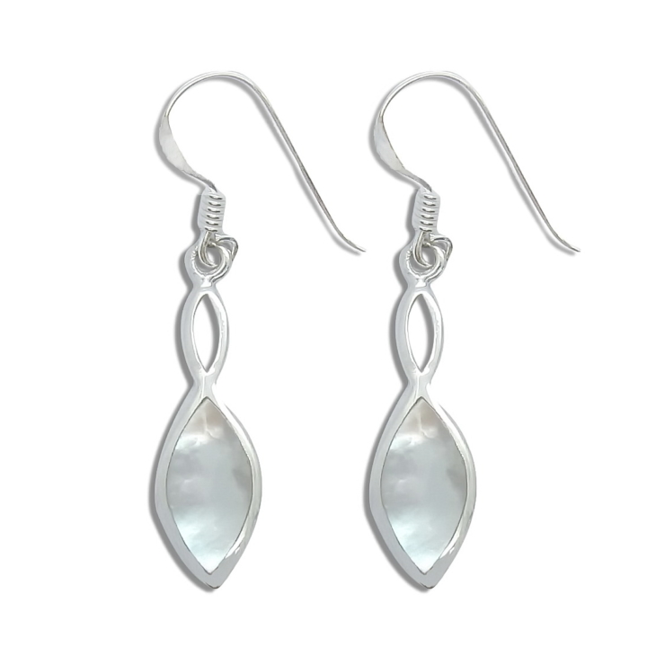 Silver Infinity Marquise Earrings with Mother of Pearl.