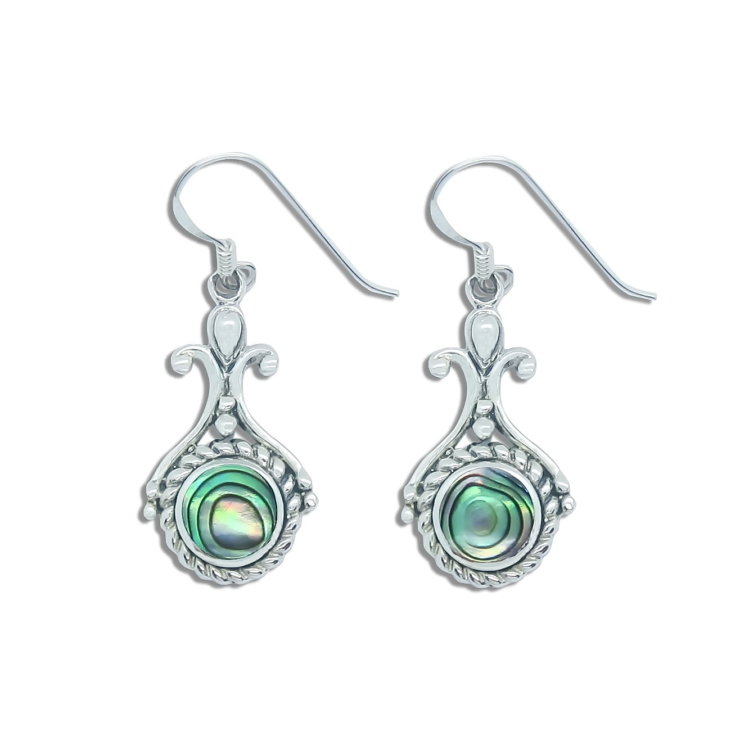 Silver Round Earrings Wrapped Rope with Abalone/Paua shell.