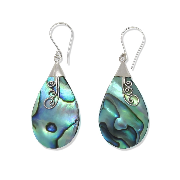 Silver Baliness Style Earrings with Tear Drop Abalone/Paua shell.