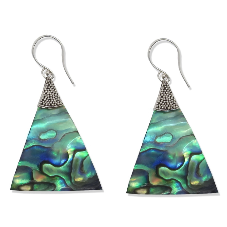 Silver Baliness Style Earrings with Triangle Abalone/Paua shell.