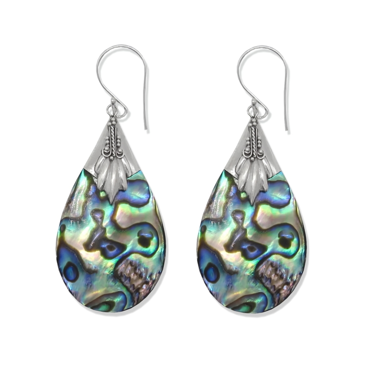 Silver Baliness Style Earrings with Tear Drop Abalone/Paua shell.