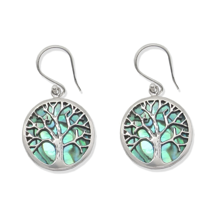 Silver Tree of Life Earrings with Abalone/Paua shell.