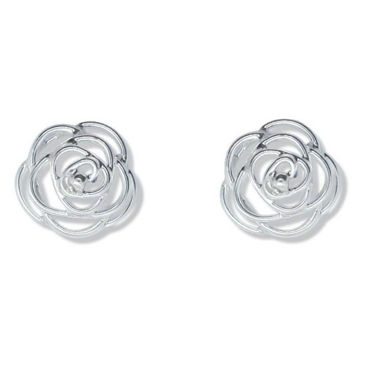 Silver Wire Rose Plain Stud Earrings.