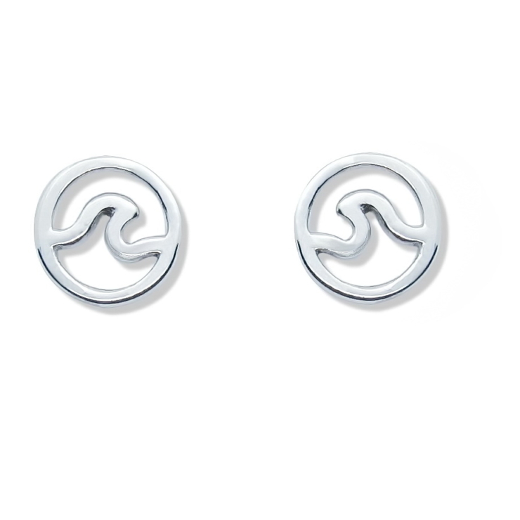 Wave in Circle Plain Stud Earrings.