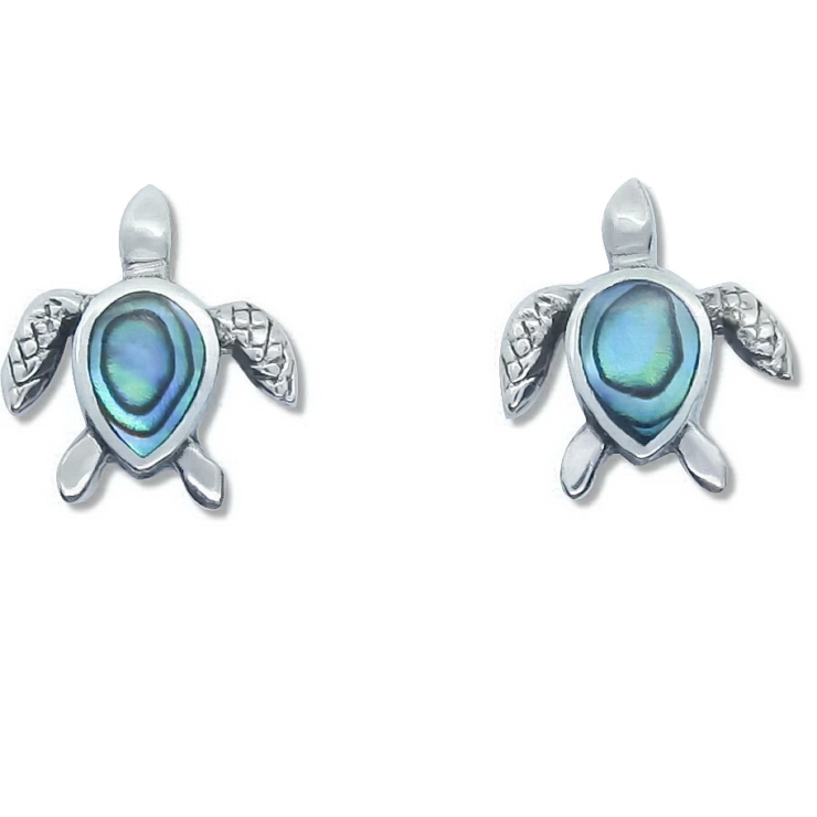 Silver Turtle stud earrings with Abalone/Paua shell.