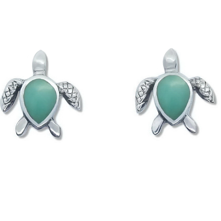 Silver Turtle stud earrings with Turquoise.
