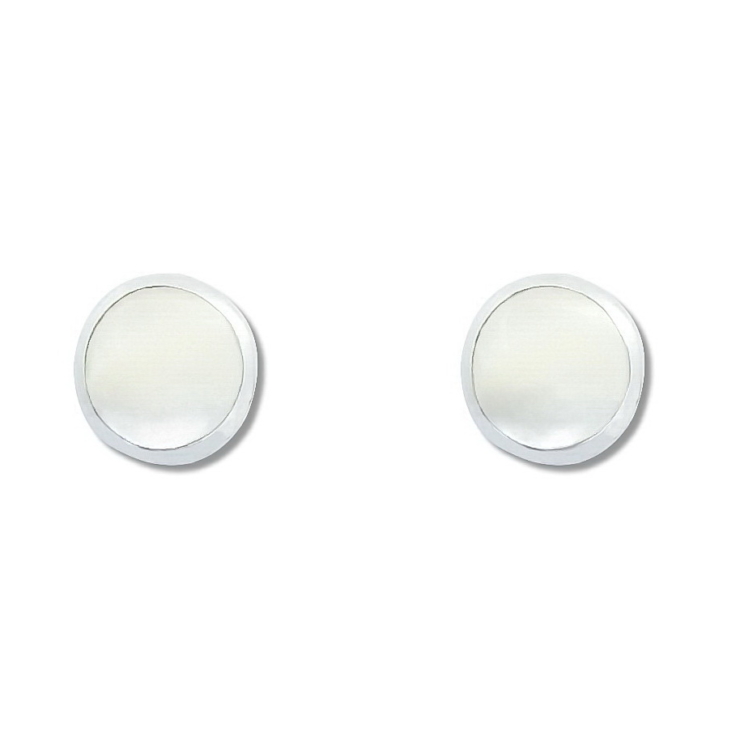 Silver Round 7.5mm stud earrings with Mother of Pearl.