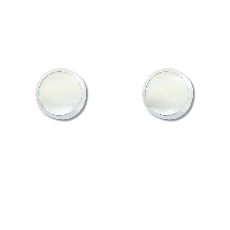 Silver Round 7mm stud earrings with Mother of Pearl.