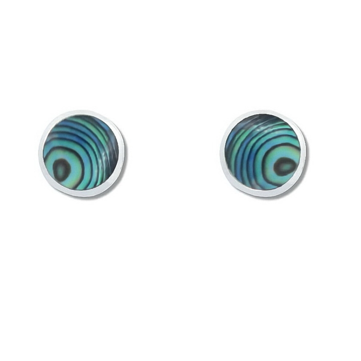 Silver Round 7mm stud earrings with Abalone/Paua shell.