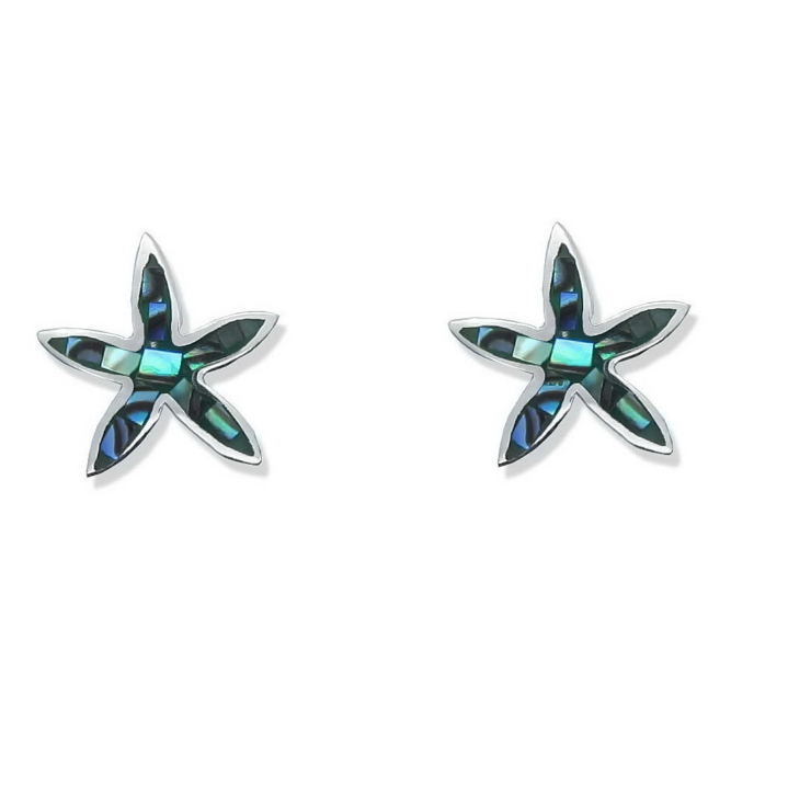 Silver Starfish stud earrings with Abalone/Paua shell Mosaic Chips.