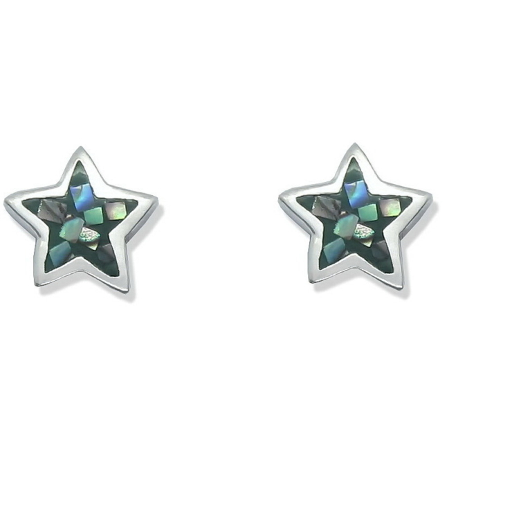 Silver Star stud earrings with Abalone/Paua shell Mosaic Chips.