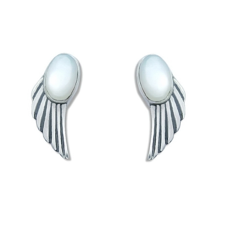 Silver Wings Stud Earrings with Mother of Pearl.