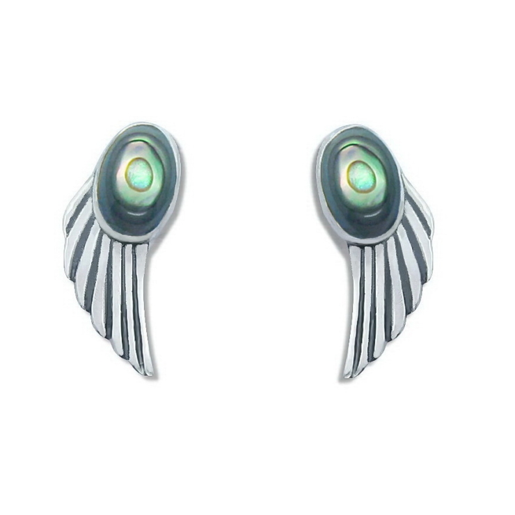 Silver Wings Stud Earrings with Abalone/Paua Shells.