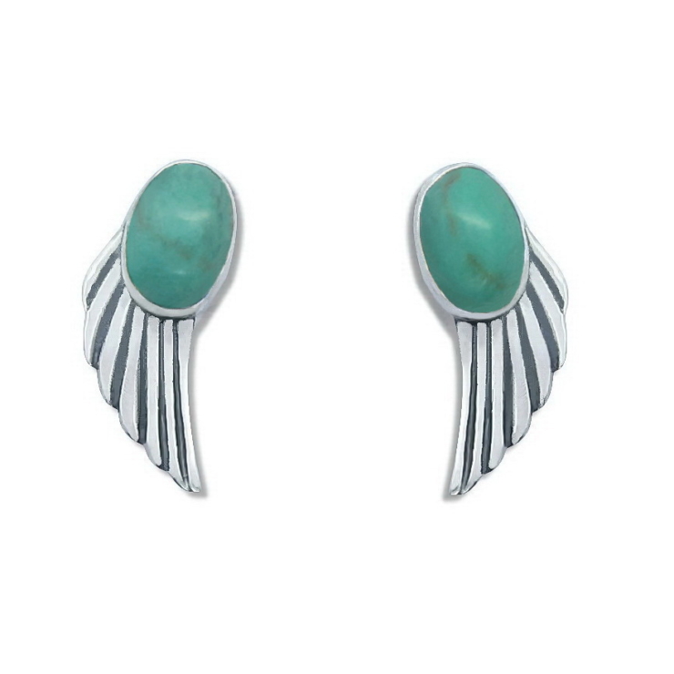 Silver Wings Stud Earrings with Turquoise.