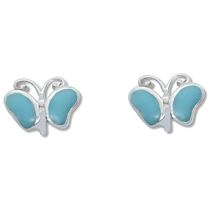 Silver Butterfly Stud Earrings with Turquoise.