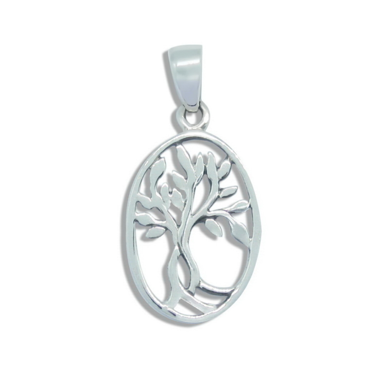 Silver Tree of Life in Oval Pendant.