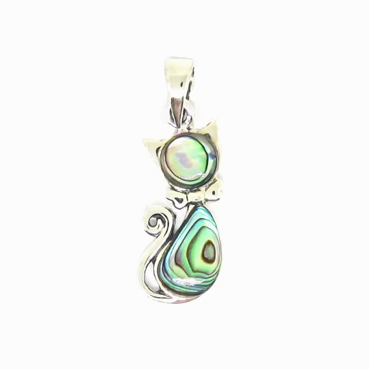 Silver Cat Pendant with Abalone/Paua shell.