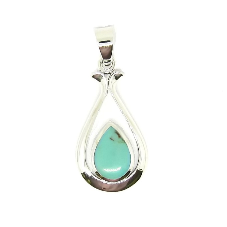 Silver Tear drop Shape Pendant with Turquoise.