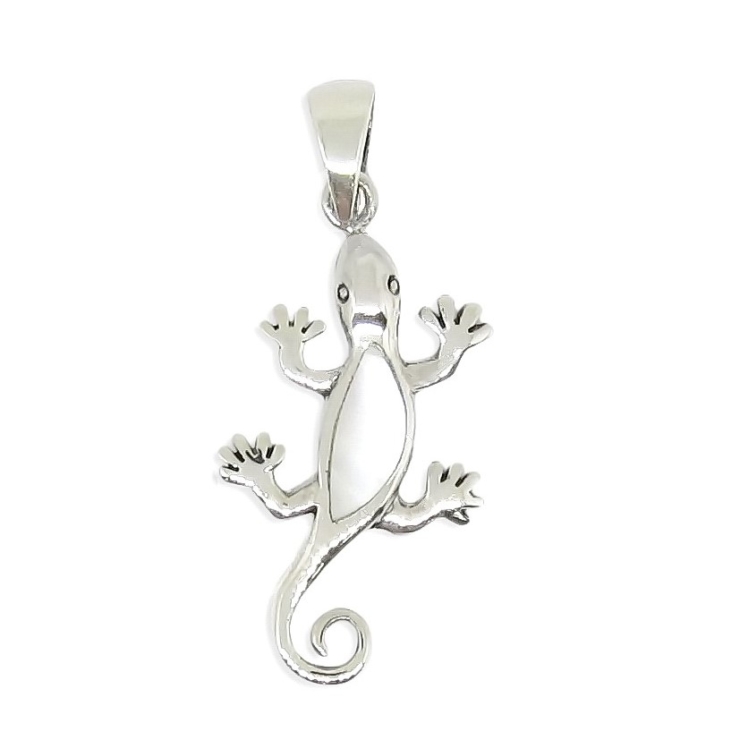 Silver Gecko Pendant with Mother of Pearl.