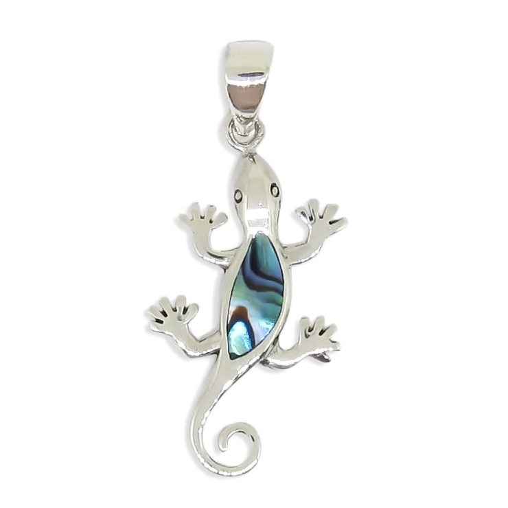 Silver Gecko Pendant with Abalone/Paua shell.
