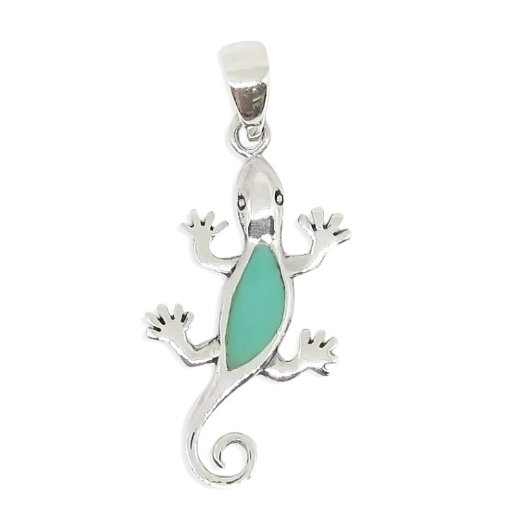 Silver Gecko Pendant with Turquoise.