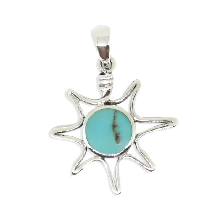 Silver Sun Pendant with Turquoise.