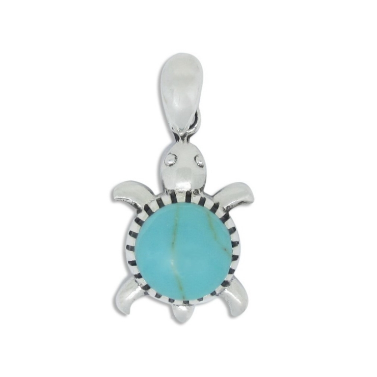 Silver Turtle Pendant with Turquoise.