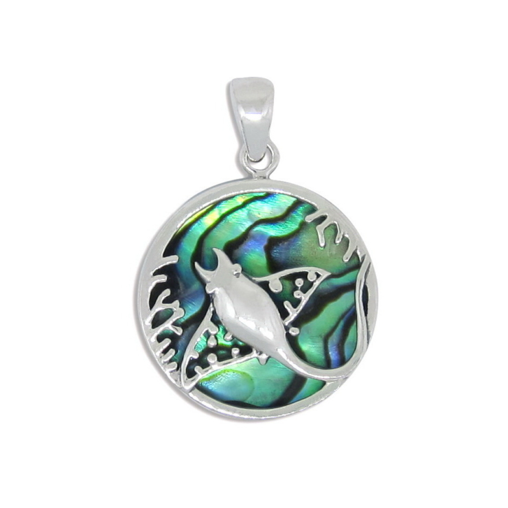 Silver Stingray Pendant in Circle with Abalone/Paua shell.