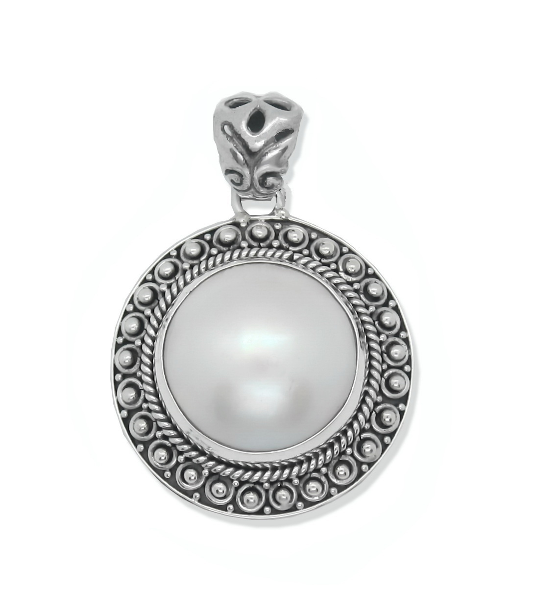 Silver Baliness style Pendant with Mabe Pearl. – 99 fashion Thailand