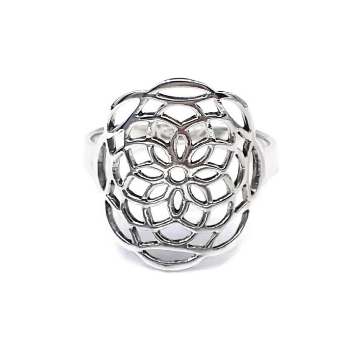 Silver Open Flower of Life Ring.