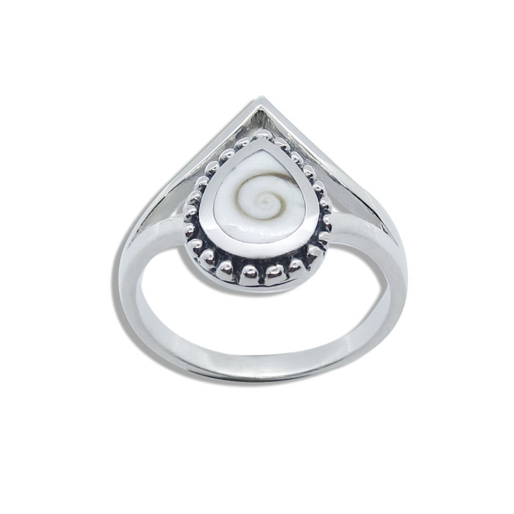Silver Triangle Ring with Tear Drop Shiva shell.