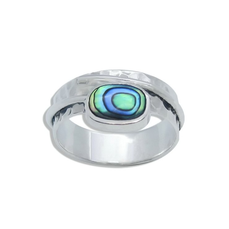 Silver Hammered Ring with Abalone/Paua shell.