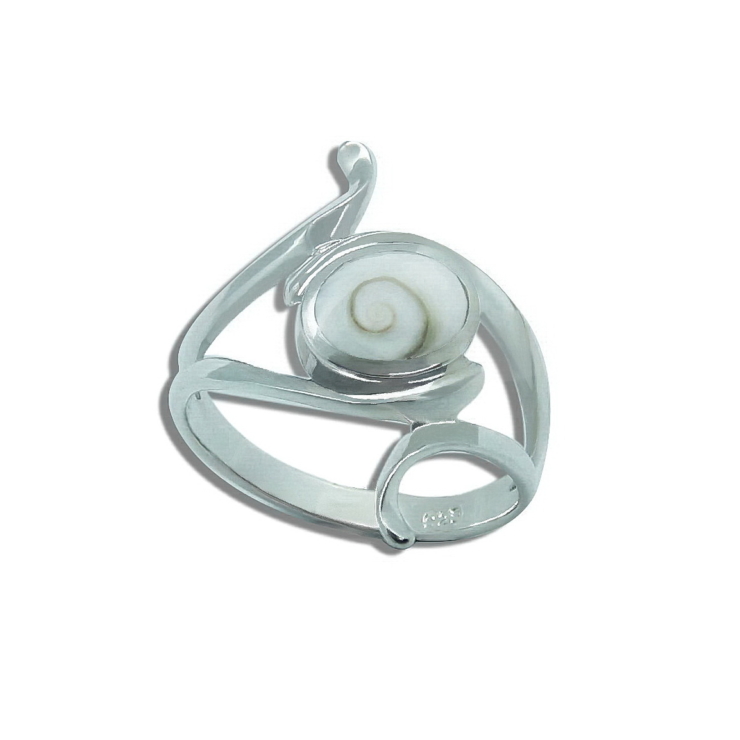 Silver Swirl Ring with Oval Shiva shell.