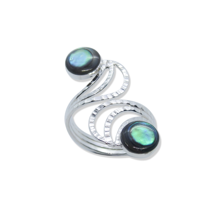 Silver Hammered Swirl Ring with Abalone/Paua shell.