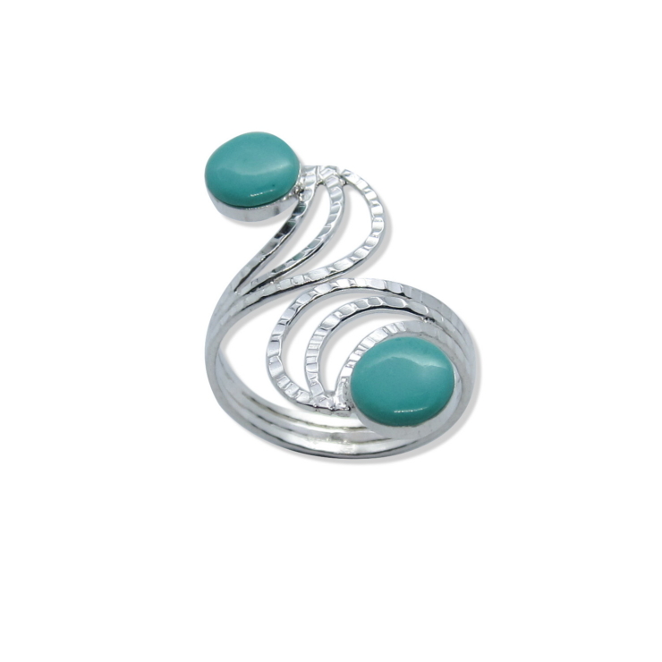 Silver Hammered Swirl Ring with Turquoise.