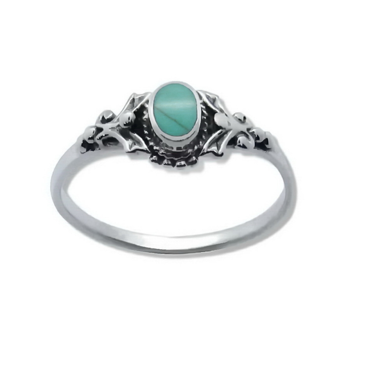 Silver Vintage Ring with Oval Turquoise.
