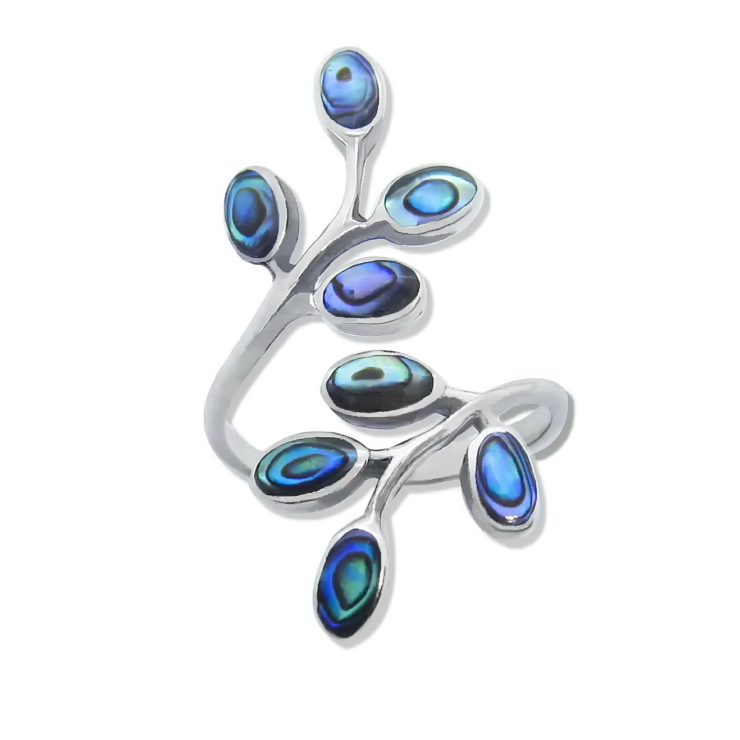 Silver Multi Leafs Ring with Abalone/Paua shell.