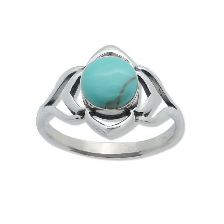 Silver Flower Filigree Ring with Turquoise.